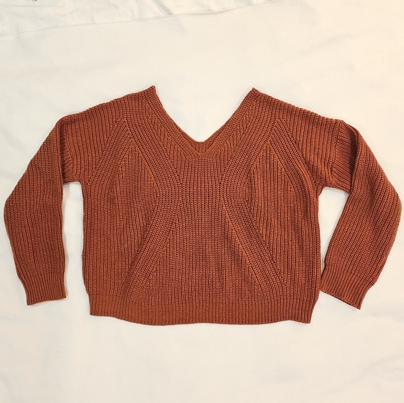 Cozy Cotton Blend V Neck Sweater in Terracotta - Picture 2 of 3